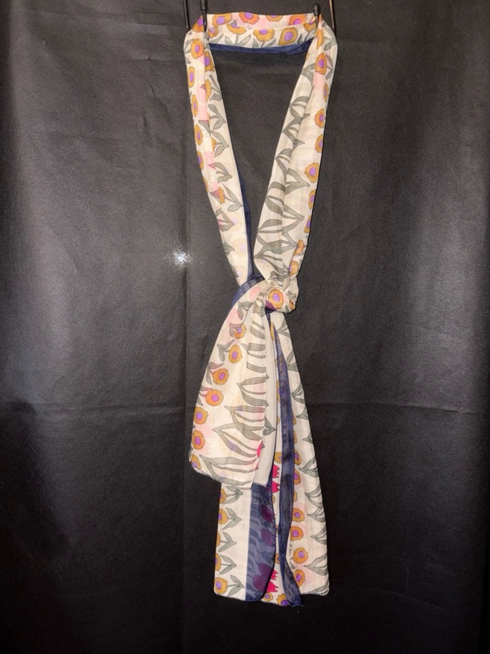 Vintage Floral Tulip Scarf One Size Cream Pink Blue Retro Cottagecore EUC